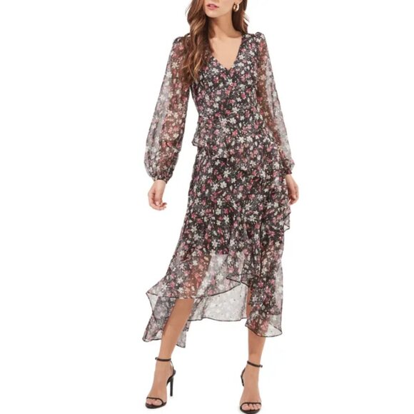 NWT ASTR Fairfax Dress Fuchsia Gold Floral